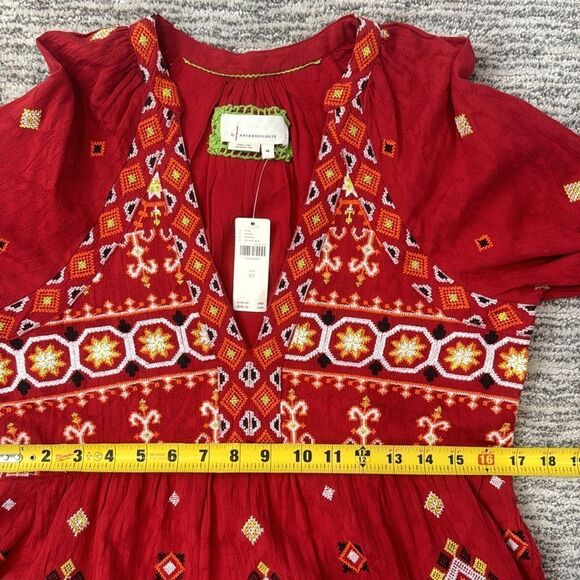 NWT Anthropologie Embroidered Tunic Mini Dress Red Motif XS - Picture 11 of 15